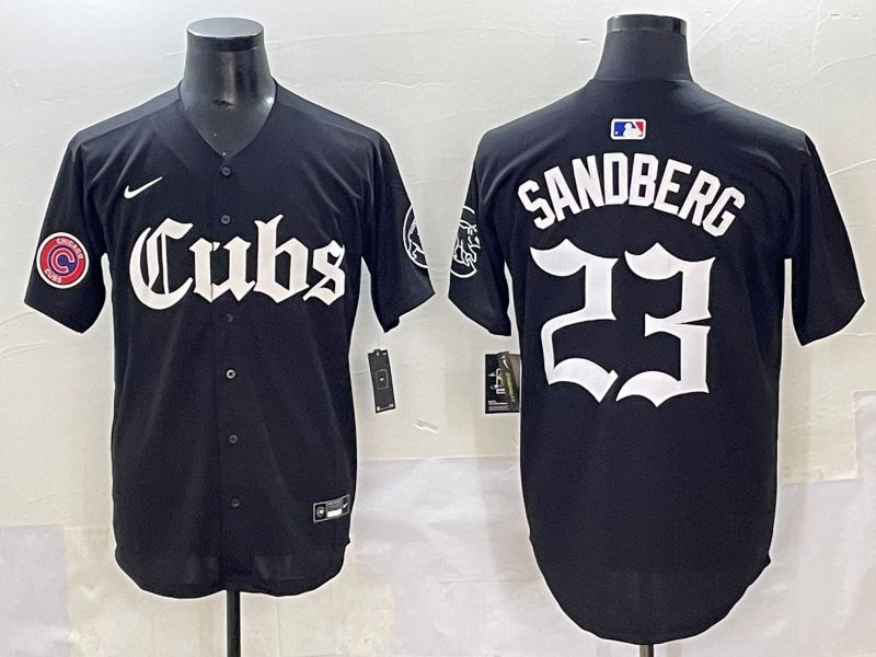 Men 2025 Chicago Cubs #23 Sandberg Black Five generations Joint Name Nike MLB Jersey style 16